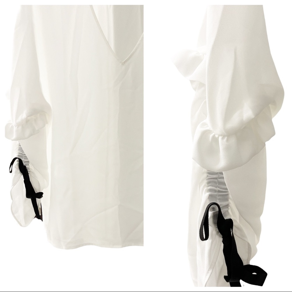 Halogen White Ruched Sleeve Blouse M